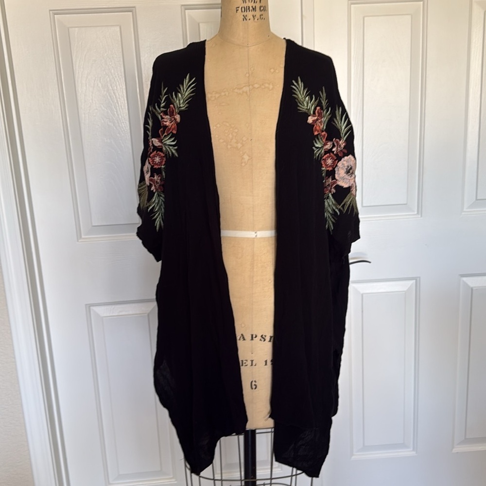 Black Floral Embroidered Cover Up Size S